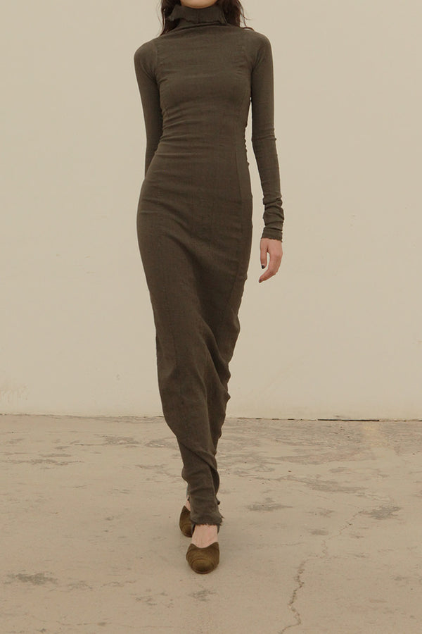 Marc Le Bihan 21915 Silk Shrinkage Stretch One-Piece Dress Collection French High-Level Handmade MLB-21915-QINGTONG Bronze PMLB4